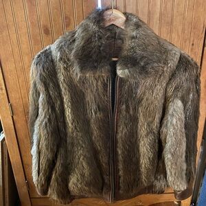 Women's Faux Fur Bomber Jacket - Brown